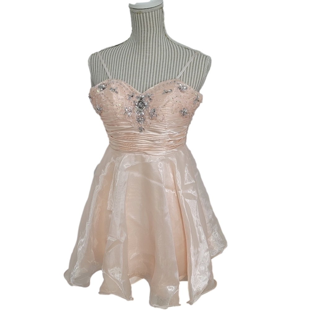 Vintage Laura Rhinestone Cocktail Dress Pink Salmon Size 4 - Picture 3 of 15
